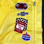 Vintage 70's Yellow Racing Patched Striped Windbreaker Jacket - CobbleStore Vintage