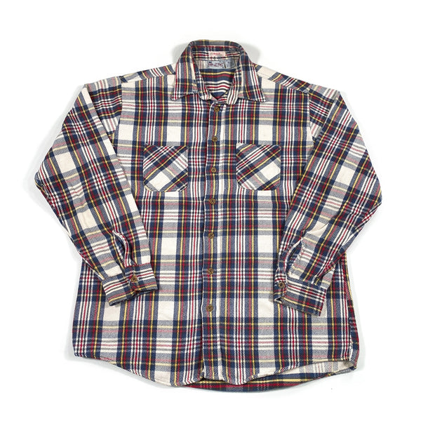 Vintage 80's Big Mac Navy Blue Plaid Heavy Flannel Button